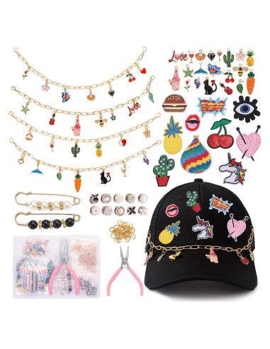 Kit de Parches y Cadenas Quorineo 87 Piezas para Gorras DIY