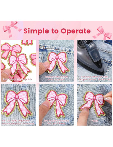 10 Parches de Lazo Rosa Bordados Neyauo para Planchar