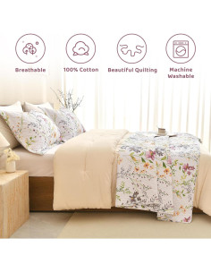 Juego de Ropa de Cama Sanracie 3 Piezas Algodón Floral King 2
