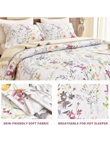 Juego de Ropa de Cama Sanracie 3 Piezas Algodón Floral King