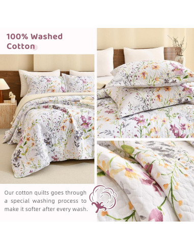 Juego de Ropa de Cama Sanracie 3 Piezas Algodón Floral King