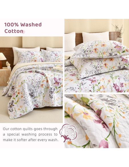 Juego de Ropa de Cama Sanracie 3 Piezas Algodón Floral King