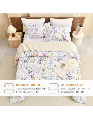 Juego de Ropa de Cama Sanracie 3 Piezas Algodón Floral King