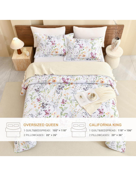 Juego de Ropa de Cama Sanracie 3 Piezas Algodón Floral King