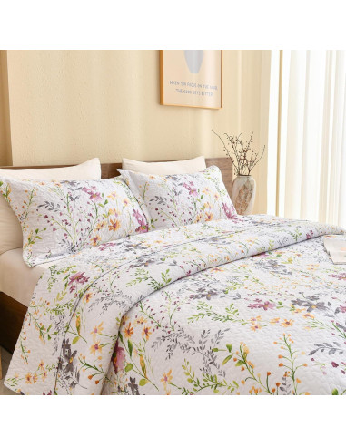 Juego de Ropa de Cama Sanracie 3 Piezas Algodón Floral King