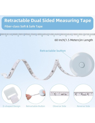 30 Cintas Métricas Retráctiles Tobeelec 1.5m para Costura