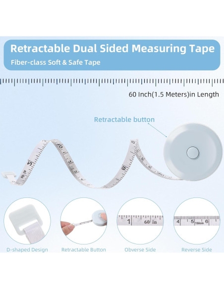 30 Cintas Métricas Retráctiles Tobeelec 1.5m para Costura