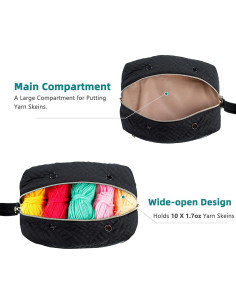 Organizador de Bolsa de Ganchillo MYBAGZING Pequeño 25.4cm Negro 2