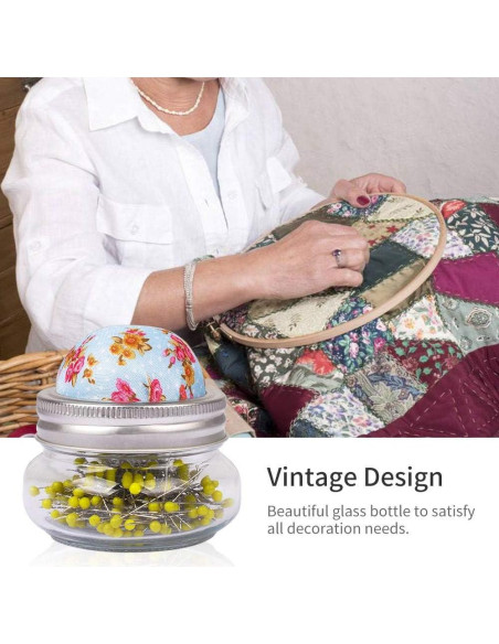 Alfileres de Costura eZAKKA con Almohadilla y Frasco de Vidrio 200 Piezas