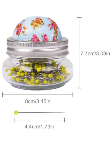 Alfileres de Costura eZAKKA con Almohadilla y Frasco de Vidrio 200 Piezas