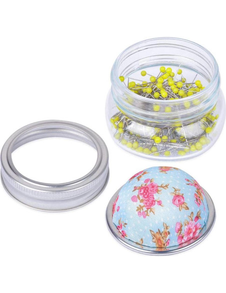 Alfileres de Costura eZAKKA con Almohadilla y Frasco de Vidrio 200 Piezas