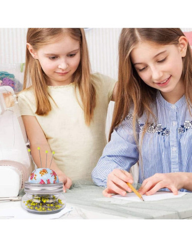 Alfileres de Costura eZAKKA con Almohadilla y Frasco de Vidrio 200 Piezas