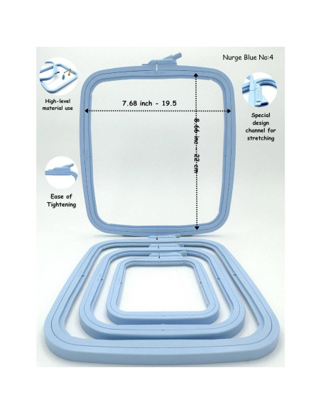 Aro de Bordado Cuadrado Grande Nurge Azul 25x28cm