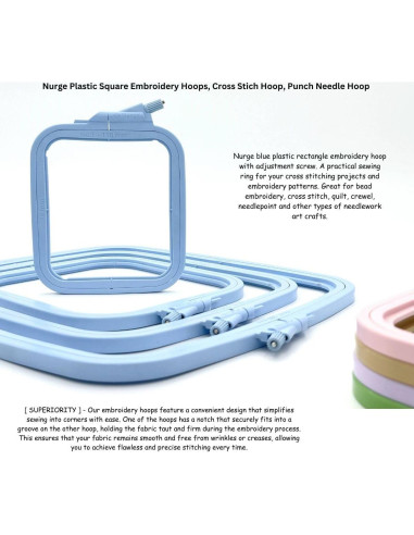 Aro de Bordado Cuadrado Grande Nurge Azul 25x28cm