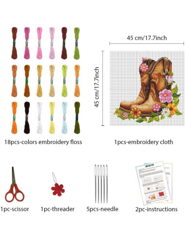 Kit de Punto Cruz FREEBLOSS Floral 17x22 cm para Principiantes