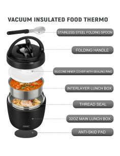 Termo de Sopa Itslife 973ml Acero Inoxidable Aislado Negro 2