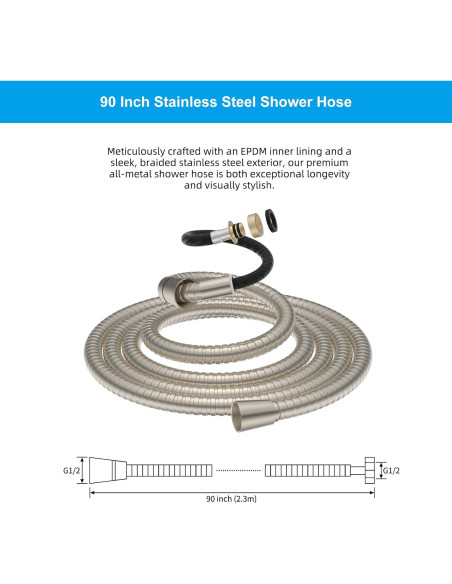 Manguera de Ducha Hibbent 228.6 cm Acero Inoxidable Niquelado