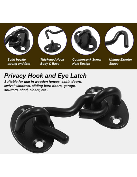 Gancho y Ojo de Privacidad Zorveiio 2 Pcs Acero Inoxidable Negro