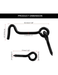 6 Piezas Gancho de Cabina y Pestillo de Ojo Negro 5.08cm 2