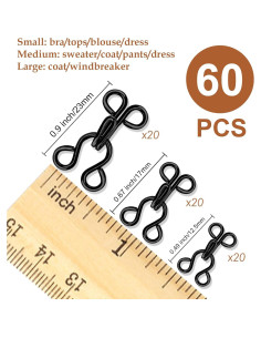 60 Juegos de Ganchos y Ojos de Costura para Ropa - Negro y Plata 2