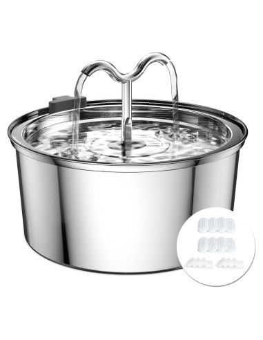 Fuente de Agua para Gatos DOOOB 3.2L Acero Inoxidable 8 Filtros