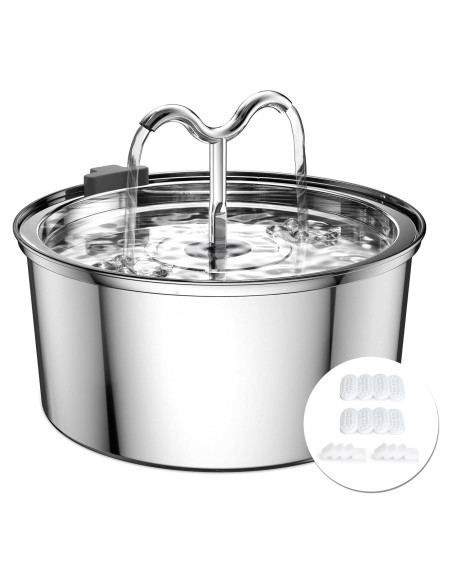 Fuente de Agua para Gatos DOOOB 3.2L Acero Inoxidable 8 Filtros