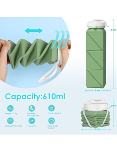 Botella de Agua Plegable Popdigito 610ml Verde Militar 2