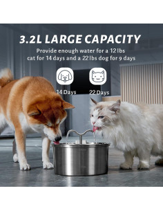 Fuente de Agua para Gatos DOOOB 3.2L Acero Inoxidable 8 Filtros 2