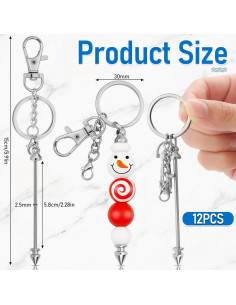 12 Piezas Llavero con Cuentas Plata ROADPLUM 16.5cm DIY 2