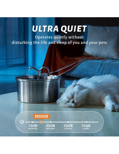 Fuente de Agua para Gatos DOOOB 3.2L Acero Inoxidable 8 Filtros