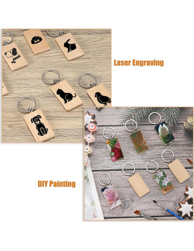 200 Etiquetas de Llave de Madera JUXYES para Grabado 56x32mm