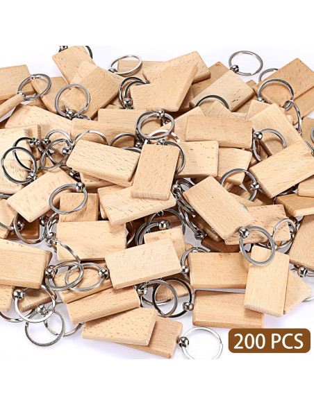 200 Etiquetas de Llave de Madera JUXYES para Grabado 56x32mm