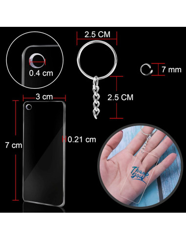 Conjunto de 120 Blanks de Llaveros Acrílicos Duufin 7x3cm