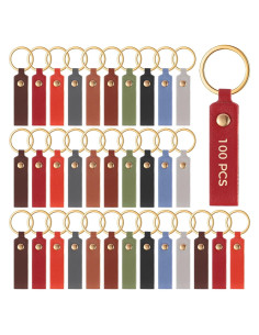 100 Piezas Llavero de Cuero PU Multicolor para DIY y Etiquetas