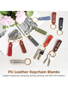 100 Piezas Llavero de Cuero PU Multicolor para DIY y Etiquetas 2