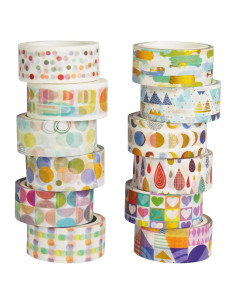 Conjunto de 12 Rollos de Cinta Washi YUBX 15mm x 3m Patrones