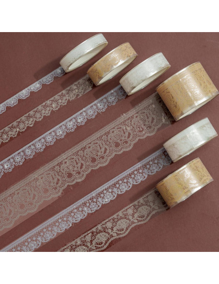 6 Rollos de Cinta Washi de Encaje Songdao - 2m, 28mm a 8mm