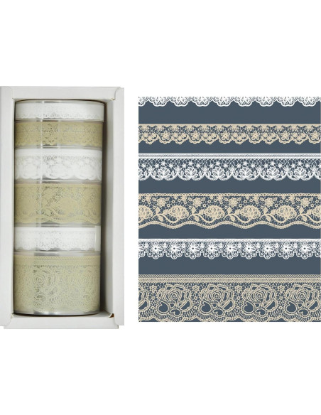 6 Rollos de Cinta Washi de Encaje Songdao - 2m, 28mm a 8mm