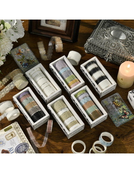 6 Rollos de Cinta Washi de Encaje Songdao - 2m, 28mm a 8mm