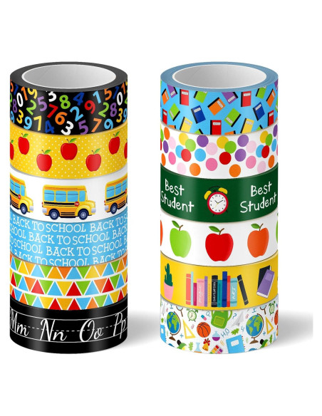Cinta Washi Escolar 12 Rollos Whaline 1.5cm x 5m Decorativa
