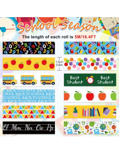 Cinta Washi Escolar 12 Rollos Whaline 1.5cm x 5m Decorativa 2