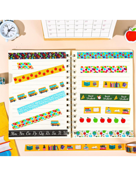 Cinta Washi Escolar 12 Rollos Whaline 1.5cm x 5m Decorativa