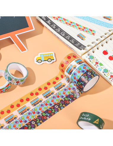 Cinta Washi Escolar 12 Rollos Whaline 1.5cm x 5m Decorativa