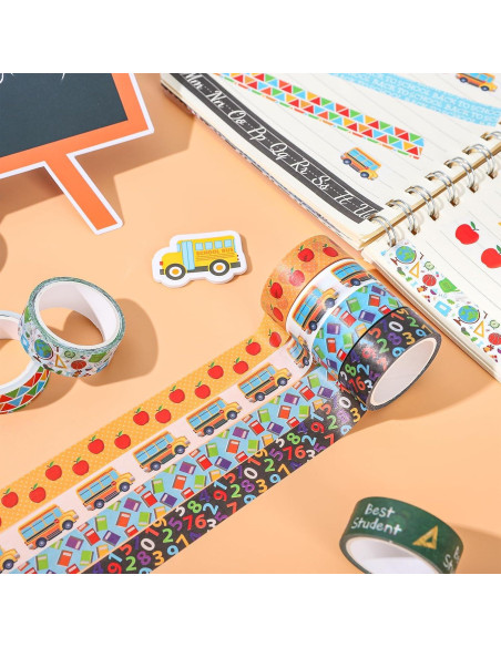 Cinta Washi Escolar 12 Rollos Whaline 1.5cm x 5m Decorativa