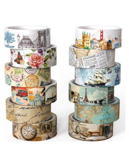 Conjunto de Cinta Washi Vintage Nikomie - 12 Rollos 15mm
