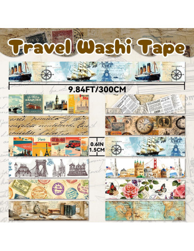 Conjunto de Cinta Washi Vintage Nikomie - 12 Rollos 15mm