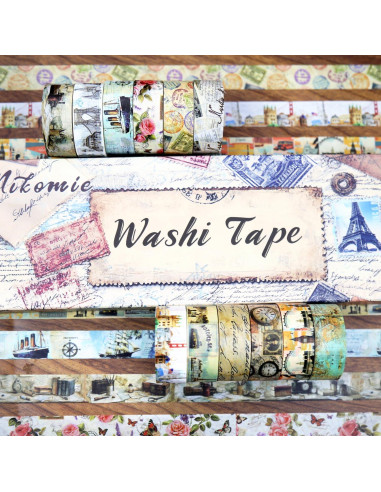 Conjunto de Cinta Washi Vintage Nikomie - 12 Rollos 15mm