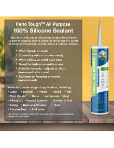 Sellador de Silicona Transparente Pelto 10.1 oz + Pistola 2