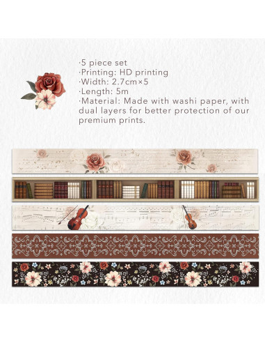 Conjunto de Cinta Washi WT Academia, 5 Rollos, 27mm x 5m