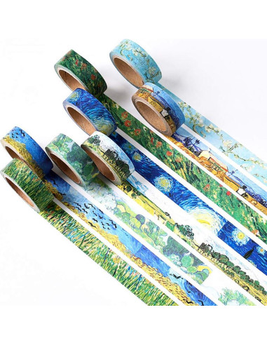 Cinta Washi Colorida Van Gogh 15mm x 7m Sin Residuo